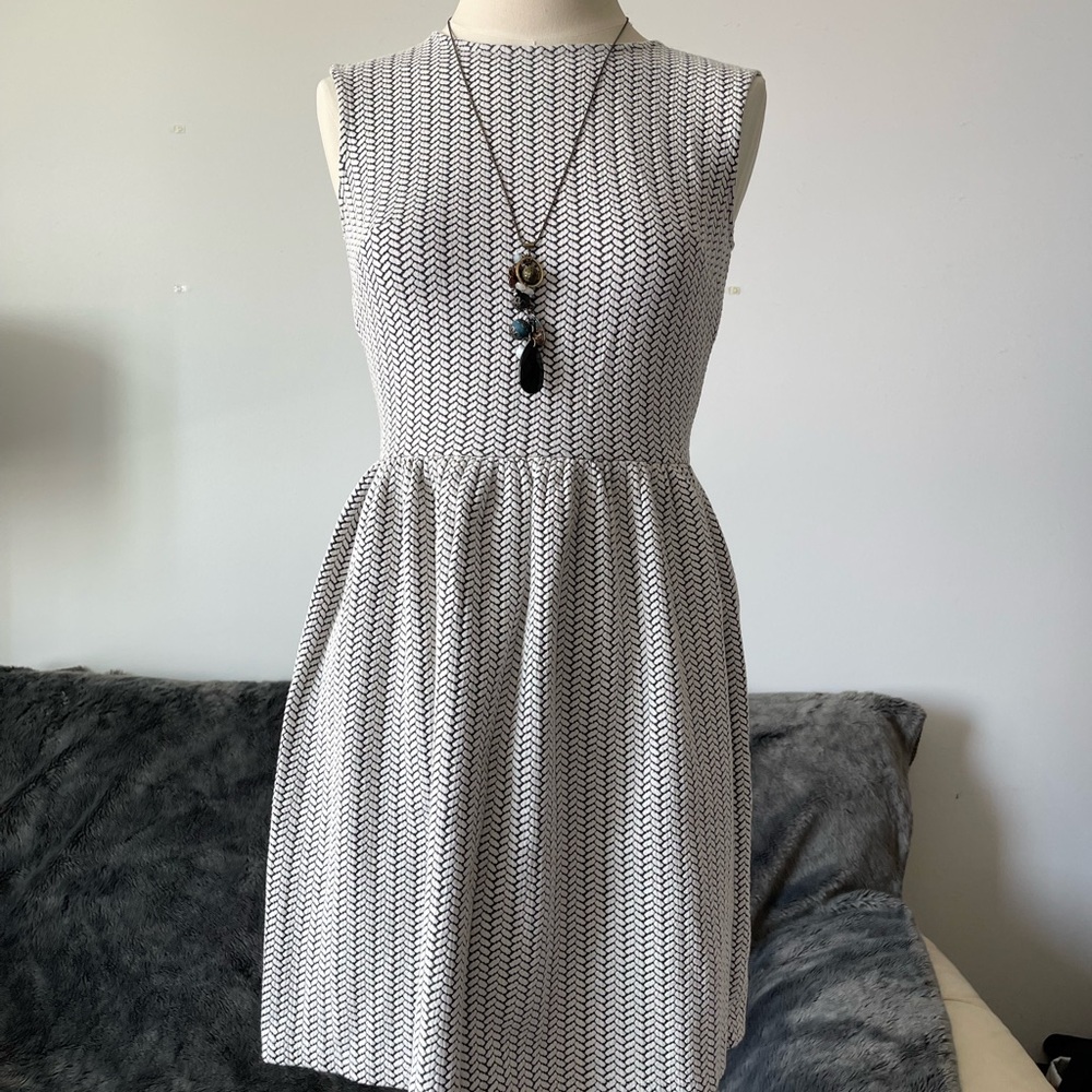 LOFT Cream Pleated Midi Dress Sleeveless
